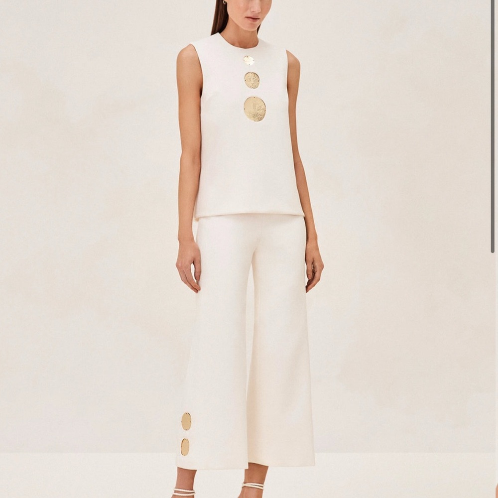 Alexis White Amell Top and Rich wide leg Pants Set in with Gold Details